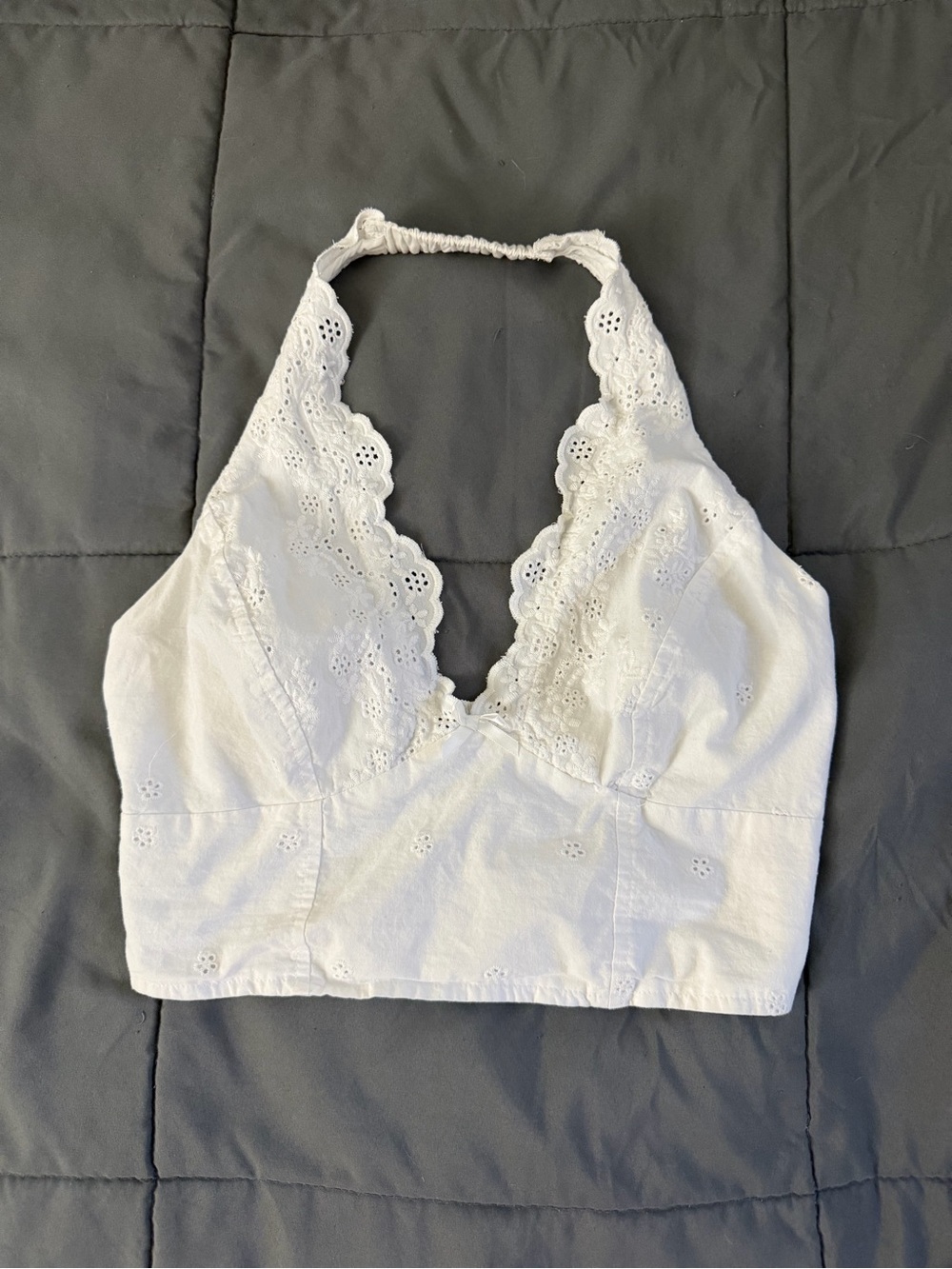 Free People White Eyelet Halter Crop Top